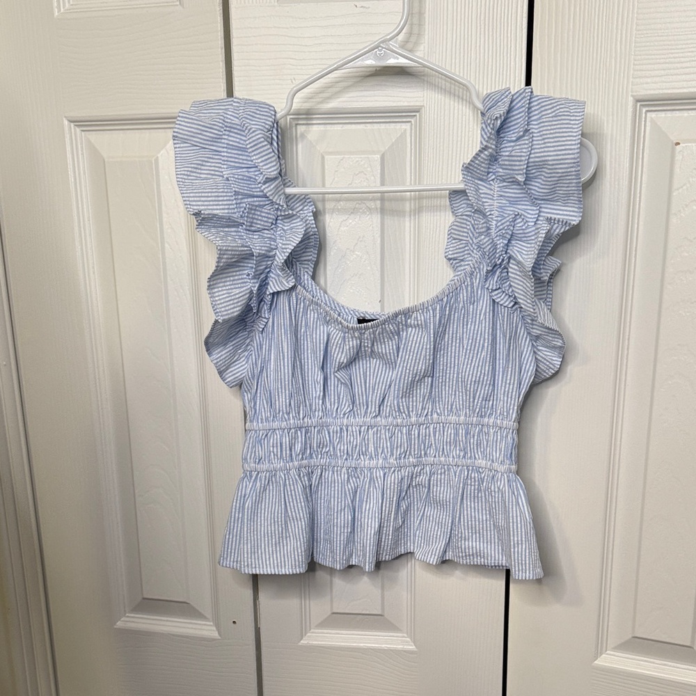 Chic Striped Ruffle Sleeve Blouse